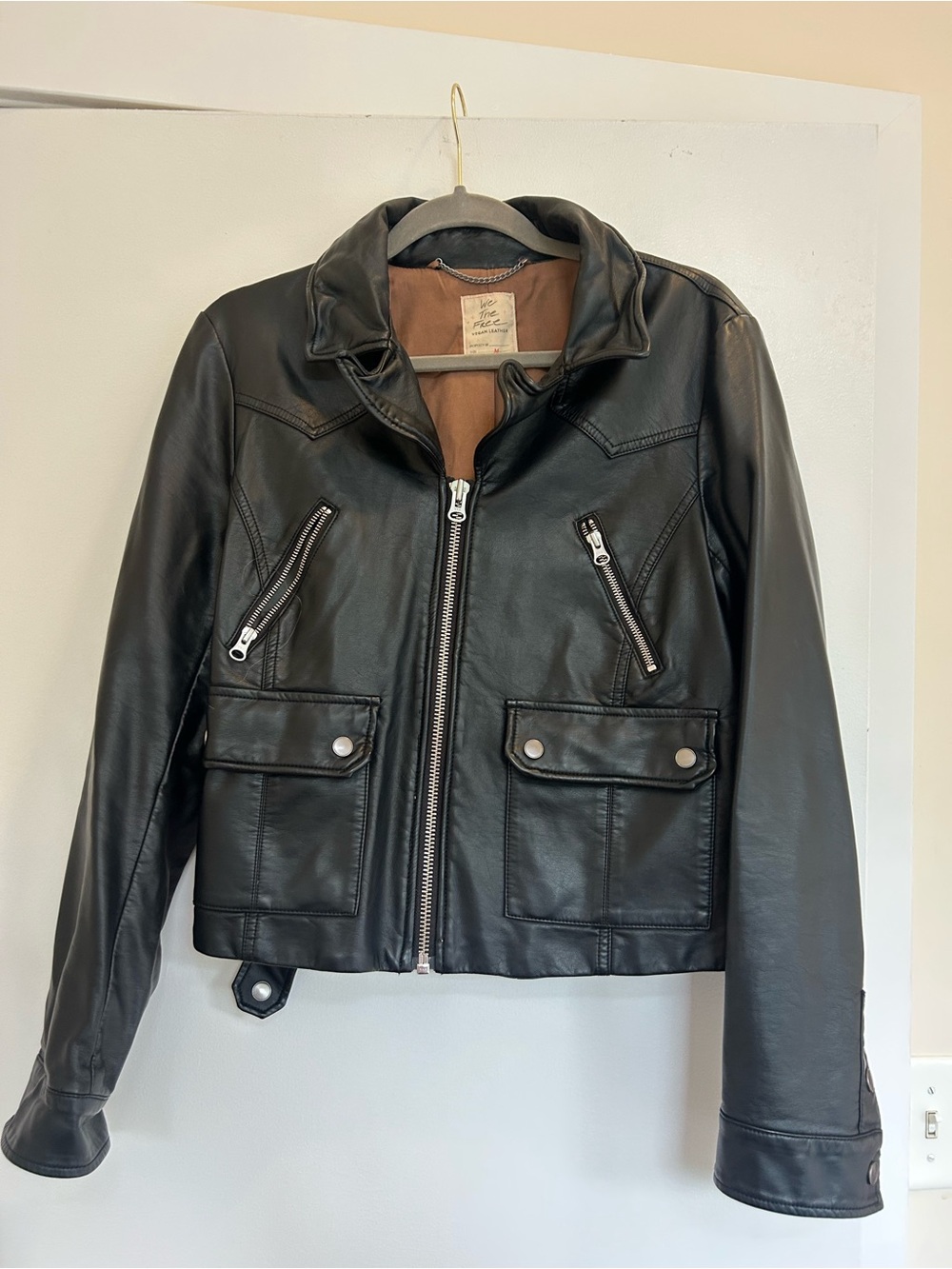 Free People Black Vegan Leather Womens Moto Jacket